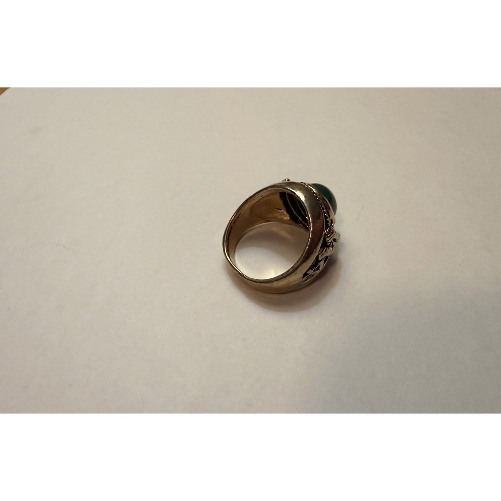 Vintage Snake Ring Green Cabochon Stone Silver Tone Signet Statement Size 10.5 - Picture 7 of 9